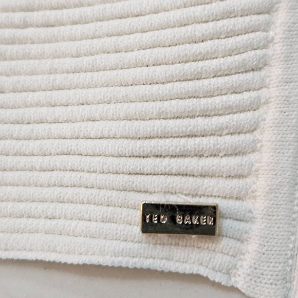 Ted Baker London Knit Cardigan Size Small Ribbed Open-Front White Ribbed Detail - Picture 5 of 9